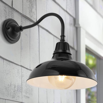 Aurora 12.25" Farmhouse Industrial Indoor/Outdoor Iron LED Gooseneck Arm Outdoor Sconce - JONATHAN Y